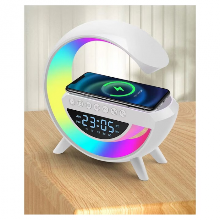 Boxă Bluetooth cu Încărcător Wireless 4 în 1 – Ceas Digital, Lumină LED RGB, Radio FM, Slot microSD – Smart și Multifuncțional [2]