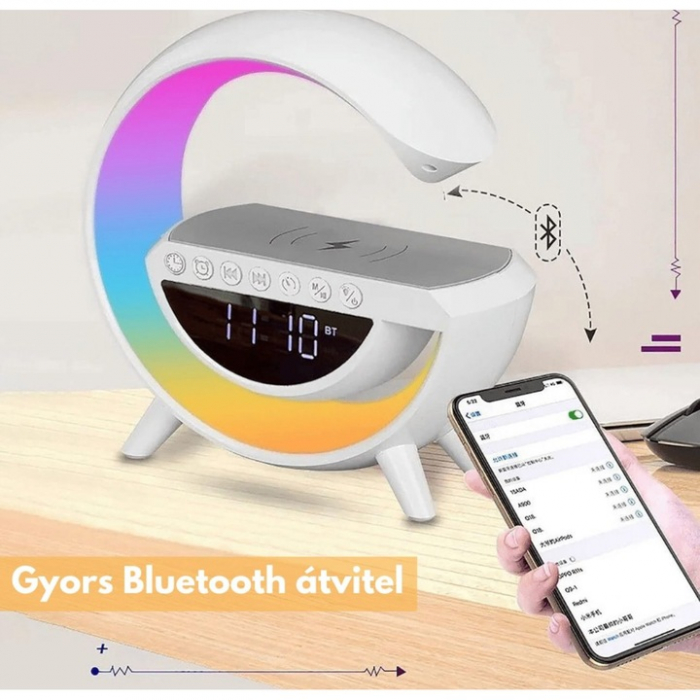 Boxă Bluetooth cu Încărcător Wireless 4 în 1 – Ceas Digital, Lumină LED RGB, Radio FM, Slot microSD – Smart și Multifuncțional [4]
