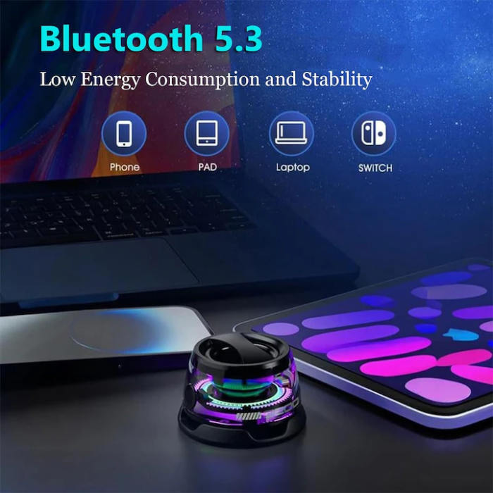Boxă Bluetooth Rezistentă la Apă IPX7 – Iluminare RGB, Sunet 3D, TWS Dual Channel, Magnetică pentru Telefoane și Suprafețe Metalice, Negru [3]