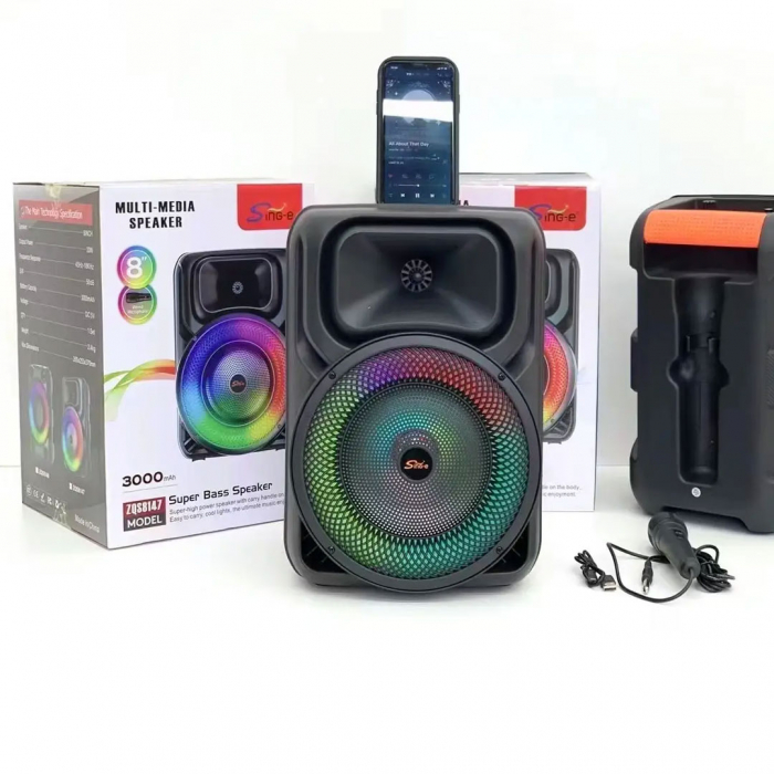 Boxă Portabilă cu Subwoofer de 8 Inch, Bluetooth, 100W PMPO, Lumini LED RGB și Microfon – Sunet Premium pentru Petreceri și Karaoke, Engross [2]