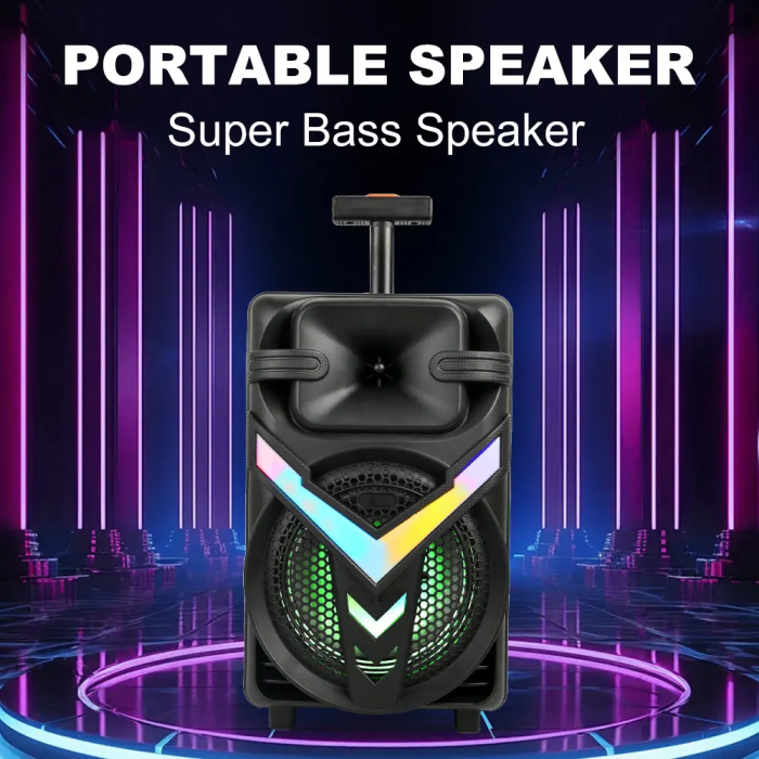 Boxă Portabilă cu Subwoofer de 8 Inch, Bluetooth, 100W PMPO, Lumini LED RGB și Microfon – Sunet Premium pentru Petreceri și Karaoke, Engross [3]