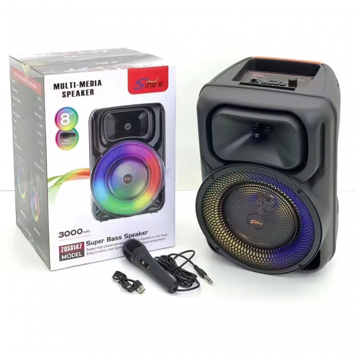 Boxă Portabilă cu Subwoofer de 8 Inch, Bluetooth, 100W PMPO, Lumini LED RGB și Microfon – Sunet Premium pentru Petreceri și Karaoke, Engross [1]