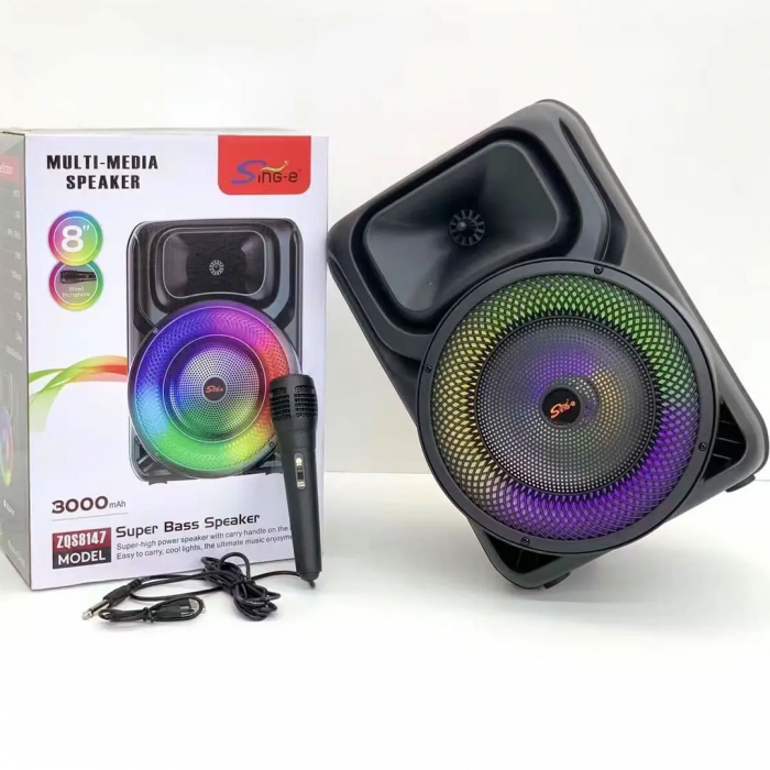 Boxă Portabilă cu Subwoofer de 8 Inch, Bluetooth, 100W PMPO, Lumini LED RGB și Microfon – Sunet Premium pentru Petreceri și Karaoke, Engross [4]