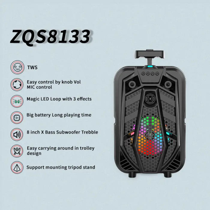 Boxă Portabilă Karaoke Bluetooth ZQS8133 cu Lumină LED RGB și Sunet Stereo Engross [4]