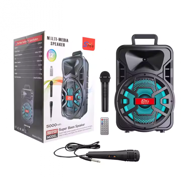 Boxa portabila karaoke zqs12137, 2 microfoane, 120w pmpo, led rgb Engross [1]