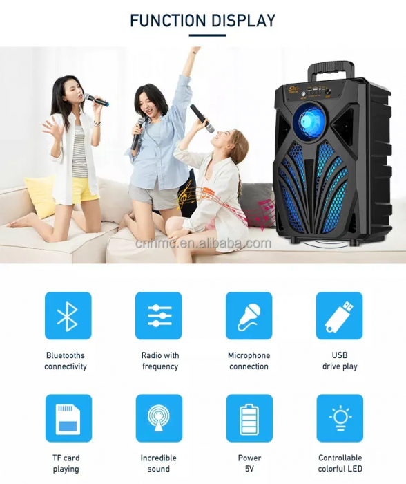 Boxă Portabilă Wireless cu Subwoofer de 8 inch, Lumini LED Colorate și Microfon – Sunet Super Bass pentru Evenimente în Aer Liber, Engross [3]