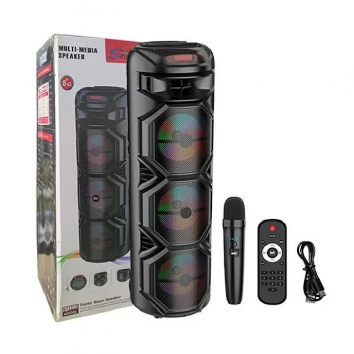 Boxă Portabilă Profesională ZQS-8301 – 120W PMPO, Bluetooth 5.0, Karaoke cu Microfon Wireless, RGB, USB/AUX/TF, FM engross [1]