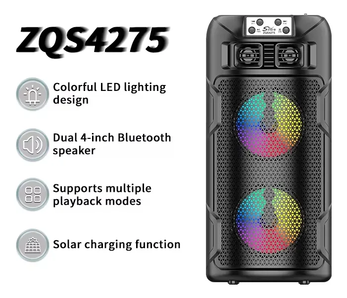 Boxă Wireless ZQS4275 – Bluetooth, Radio FM, USB/TF, TWS, Iluminare LED, Încărcare Solară, Antenă Externă engross [7]
