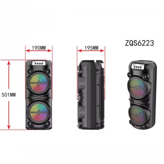 Boxă Portabilă ZQS6223 – 120W PMPO, Subwoofer 6 inch, LED RGB, Bluetooth, MP3, USB, TF, Microfon Inclus engross [4]