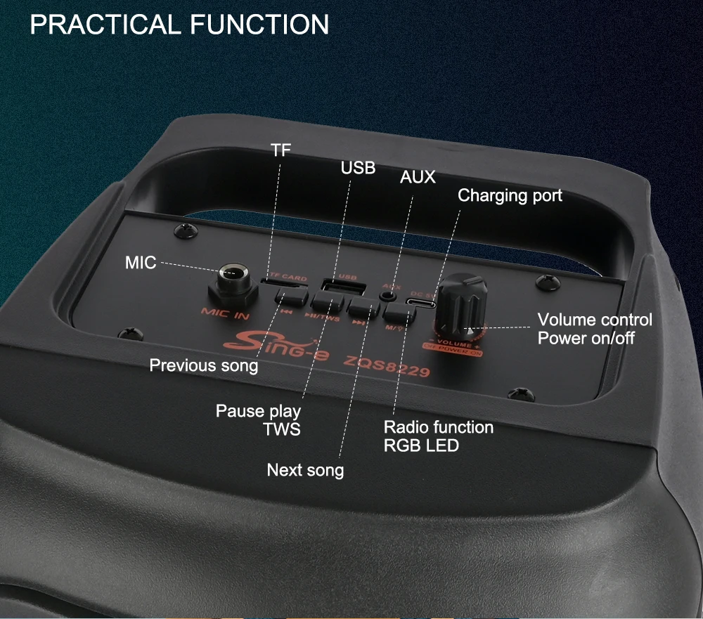 Boxă Portabilă ZQS8220s – Difuzor 8 Inch, 40W RMS / 100W PMPO, Bluetooth, Ecran Digital engross [7]