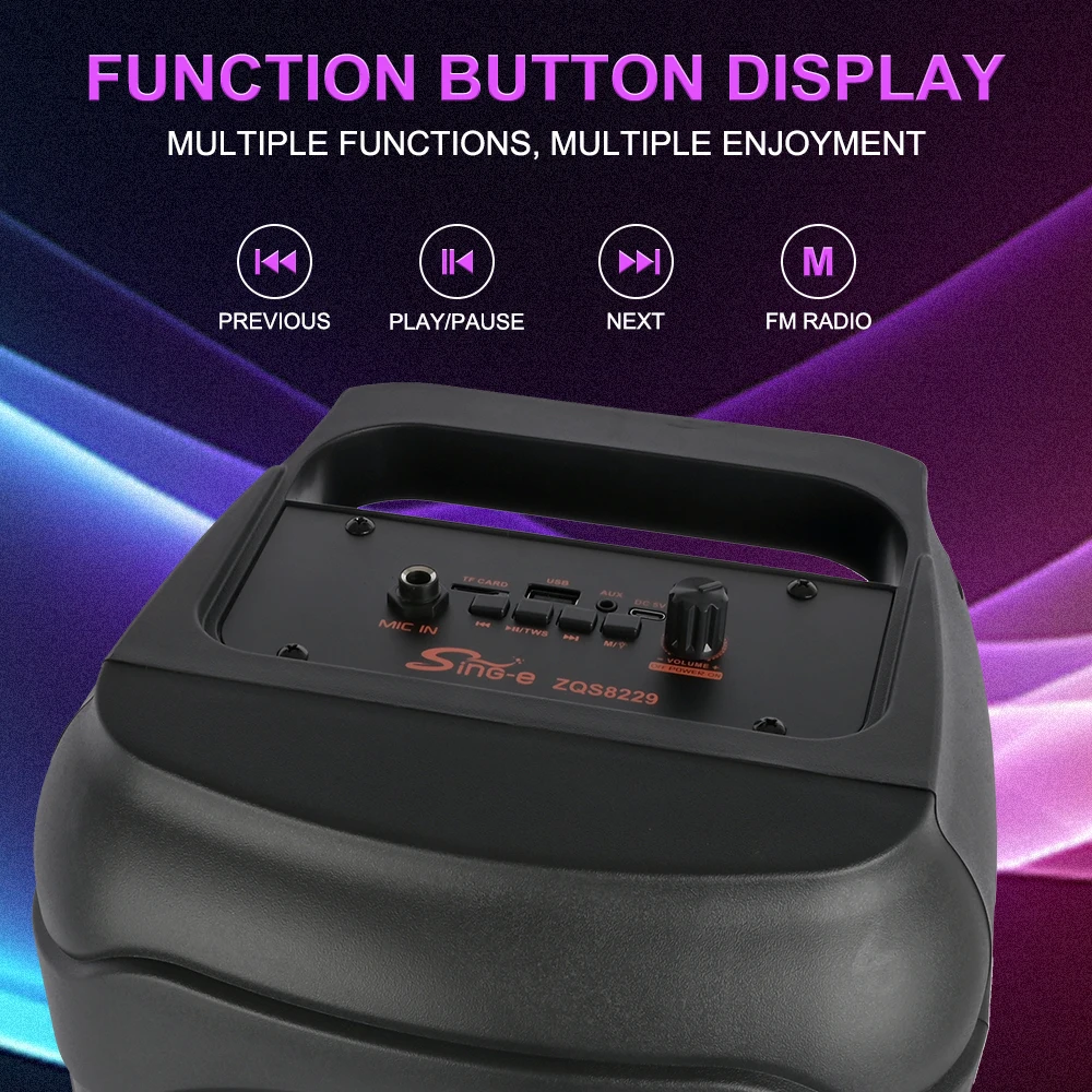 Boxă Profesională Portabilă ZQS8229, 300W – Bluetooth 5.0, Karaoke, LED, Radio FM, MP3 Player, Extra Bass [6]