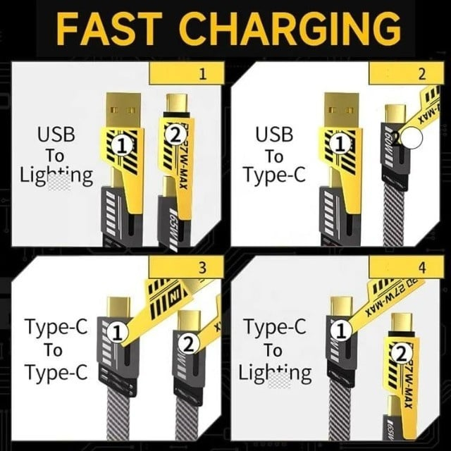 Cablu 4 în 1 USB-C / Lightning / MicroUSB, Fast Charge până la 65W, Transfer Date 480 Mbps – Vânzare engros [6]