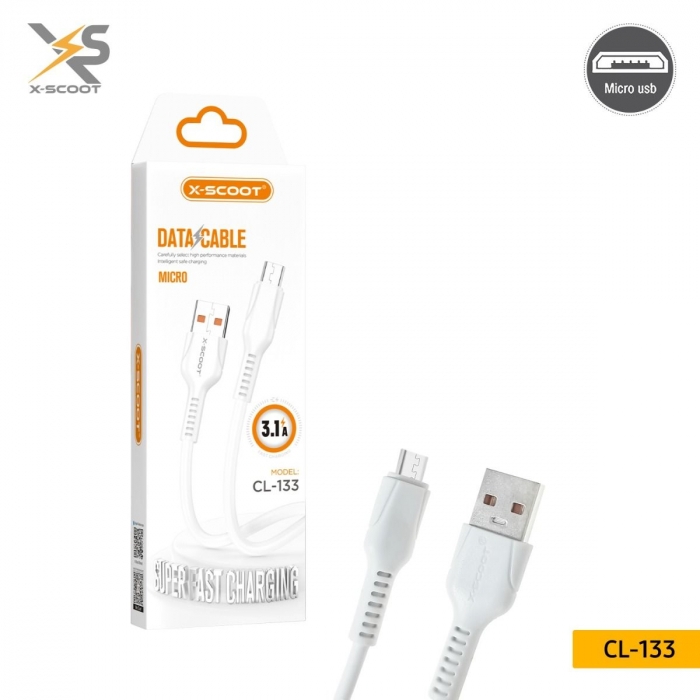 Cablu de Încărcare și Transmisie X-SCOOT CL-133 pentru Micro-USB – 3.1A, 1m, Încărcare Rapidă, Compatibil cu USB-B engross [1]