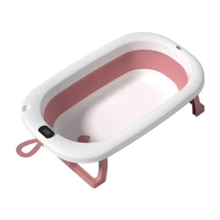 Cădiță Pliabilă pentru Bebe cu Termometru Digital, Dop de Scurgere, Picioare Anti-Alunecare, Design Ergonomic, Stabilă și Portabilă, Ideală pentru Călătorii și Spații Mici, 0–36 Luni [4]