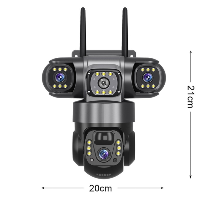 Cameră de securitate 4G cu 3 obiective și panou solar, rezoluție 6MP, vizualizare 360°, iluminare LED și alimentare solară [4]