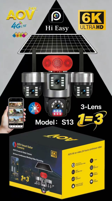 Cameră PTZ 4G LTE pentru exterior cu alimentare solară, 3 lentile și rotire 360°, Ultra HD 16K, detectare PIR cu AI, monitorizare de la distanță și înregistrare continuă 24/7 [2]
