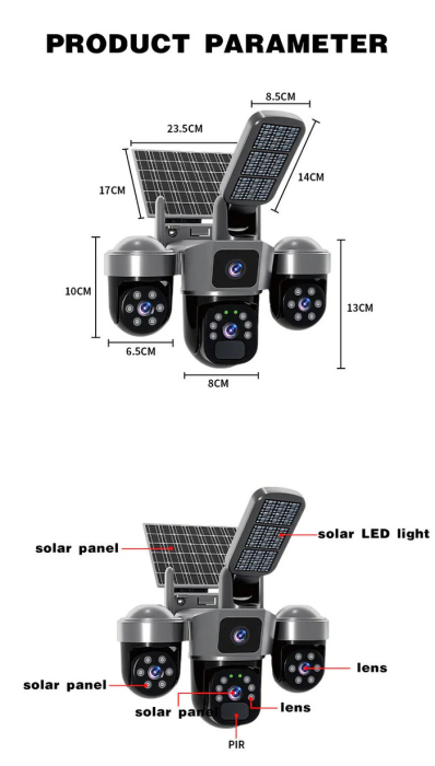 Cameră Supraveghere Solară 4G 12MP, 3 Lentile, PTZ 360°, Zoom 10X, Night Vision Color, Audio Bidirecțional, Lampă LED, Alarmă [3]