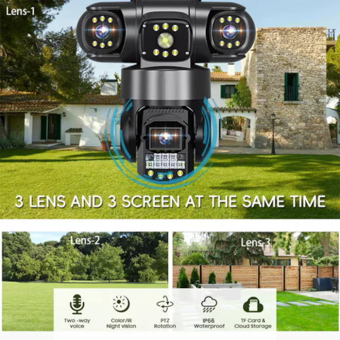 Cameră de Supraveghere WiFi 12MP Tripla, 2K, PTZ, Zoom 10X, Vedere Nocturnă Color, Audio Bidirecțional engross [2]