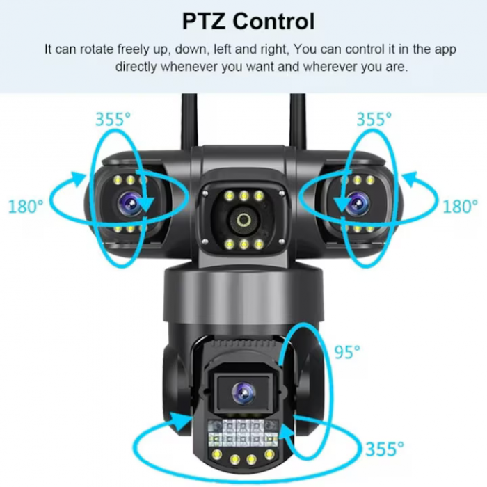 Cameră de Supraveghere WiFi 12MP Tripla, 2K, PTZ, Zoom 10X, Vedere Nocturnă Color, Audio Bidirecțional engross [6]
