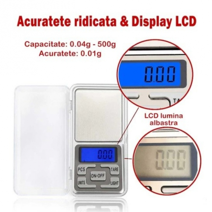 Cântar de Buzunar MH-500 – 500 g, Precizie 0,1 g, Funcție TARA, Design Compact Argintiu engross [5]