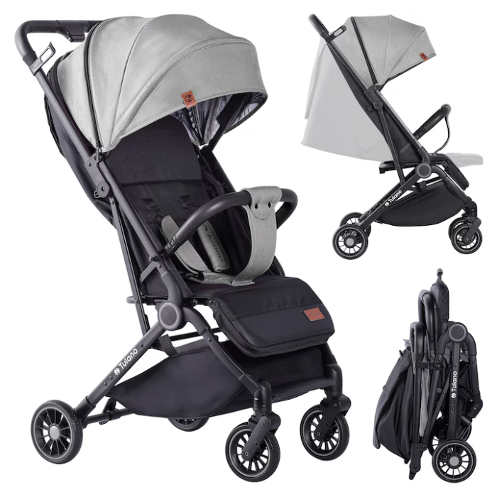 Cărucior copii Sport Pliabil Ultra-Ușor, 5.5 kg, Centură 5 Puncte, Spătar Reglabil, Copertină XXL, Negru/Gri engross [3]