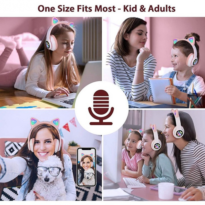 Căști Wireless STN-28 cu Urechi LED pentru Copii și Adolescenți – Bluetooth 5.0, FM, MP3, MicroSD engross [5]