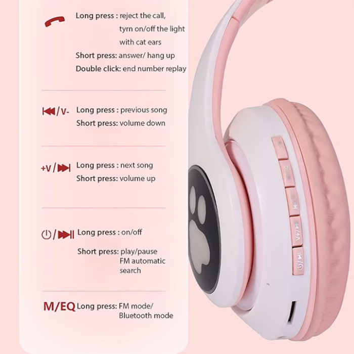 Căști Wireless STN-28 cu Urechi LED pentru Copii și Adolescenți – Bluetooth 5.0, FM, MP3, MicroSD engross [2]