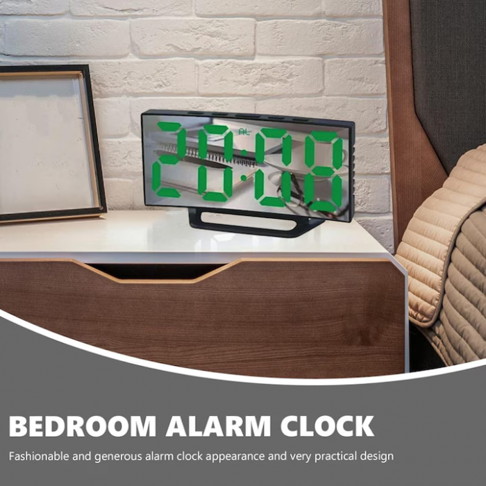 Ceas de Birou DS-3811L cu Oglindă, Afișaj LED, Alarmă & Snooze, Design Modern engross [4]