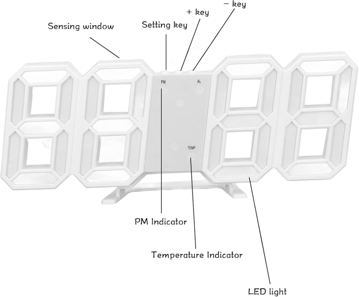 Ceas de Masă LED 3D Digital, Ramă Albă, Afișaj Oră, Temperatură și Cronometru, Funcție Alarmă cu Snooze, Ecran LED Mare, Material ABS, Dimensiuni 23 × 9,3 cm, pentru Dormitor, Birou sau Living [7]