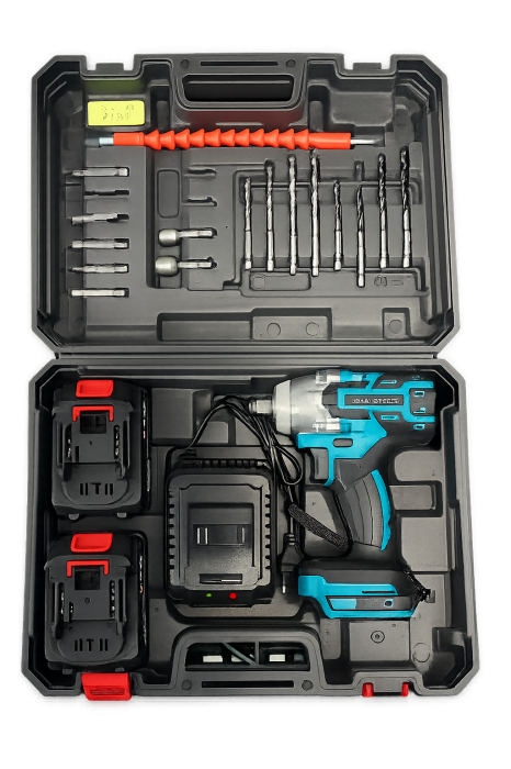 Cheie de impact cu acumulator, 550 Nm, 48 V Li-Ion, Motor fără perii, 3 trepte viteză, 43 accesorii, Valiză [2]