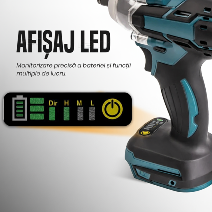 Cheie de impact cu acumulator, 550 Nm, 48 V Li-Ion, Motor fără perii, 3 trepte viteză, 43 accesorii, Valiză [3]