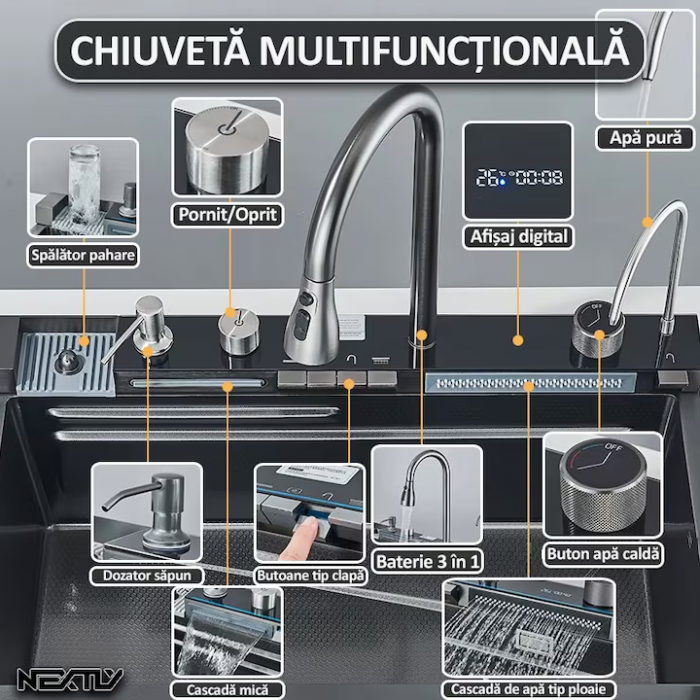 Chiuvetă Multifuncțională Smart, Afisaj digital, LED, 80 x 45 cm engross [12]