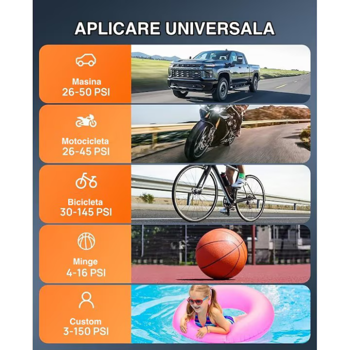 Compresor Aer Portabil cu Afisaj Digital, Lanterna LED și Încărcare USB-C – 5 Moduri Presetate Umflare, pentru Mașină, Bicicletă, Motocicletă, Minge engross [4]