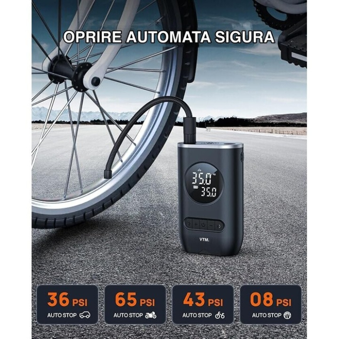 Compresor Aer Portabil cu Afisaj Digital, Lanterna LED și Încărcare USB-C – 5 Moduri Presetate Umflare, pentru Mașină, Bicicletă, Motocicletă, Minge engross [2]