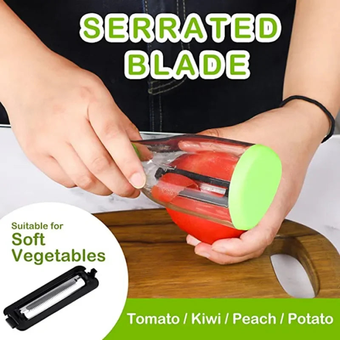 Curățător manual pentru legume și fructe cu recipient de colectare, accesoriu bucătărie, ergonomic, verde [5]