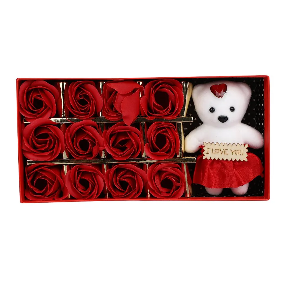 Set Ursulet de plus + 12 Trandafiri din Săpun Parfumat, Decor Romantic, Ideal pentru Crăciun, Ziua Îndrăgostiților, Nuntă și Aniversări engross [1]