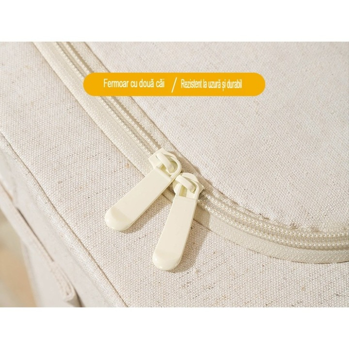 Cutie de Depozitare Pliabilă cu Fereastră și Fermoar Dublu, 66 L, Textil Premium Impermeabil, Cadru Metalic, 50×40×33 cm, Bej [13]