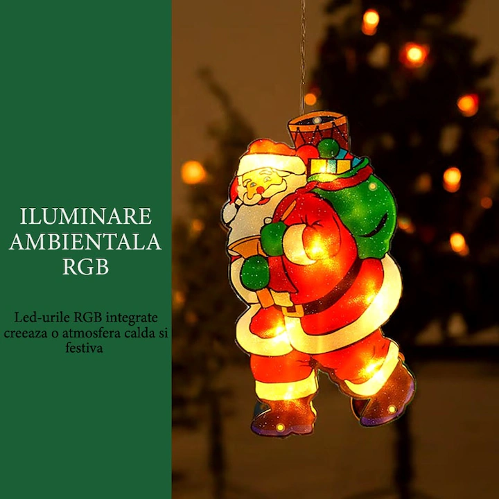 Decoratiune de Crăciun LED – Ornament Geam, Brad, Om de Zăpadă, Moș Crăciun, Multicolor, Alimentare la Rețea [2]