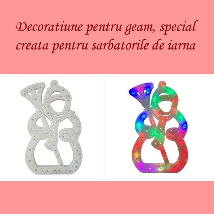 Decorațiune de Crăciun pentru Geam – Om de Zăpadă cu LED Multicolor, 45.5x25.5 cm, Alimentare la Rețea engross [4]