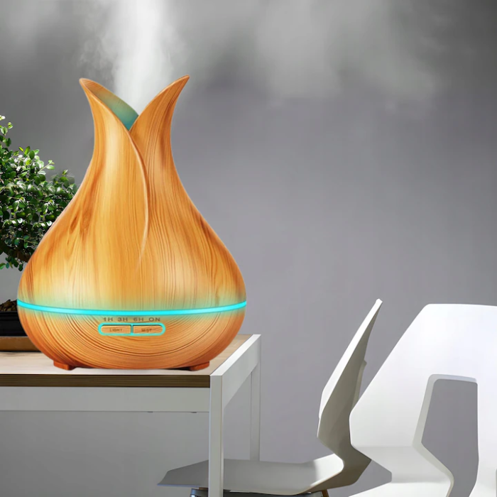 Difuzor aromaterapie și umidificator ultrasunete, 130 ml, LED 7 culori, Fără BPA, Maro [5]