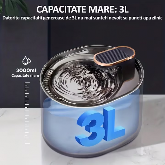 Dispenser Automat de Apă Tip Fântână pentru Pisici și Câini – 3L, Filtrare cu Cărbuni Activ, Silentios, LED Albastru engross [3]