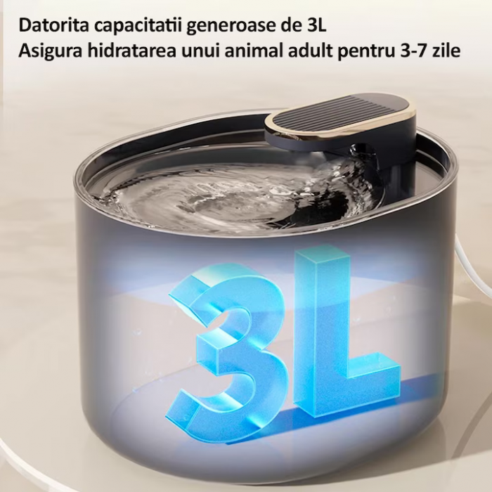 Dispenser Automat de Apă Tip Fântână pentru Pisici și Câini – 3L, Filtrare cu Cărbuni Activ, Silentios, LED Albastru engross [11]