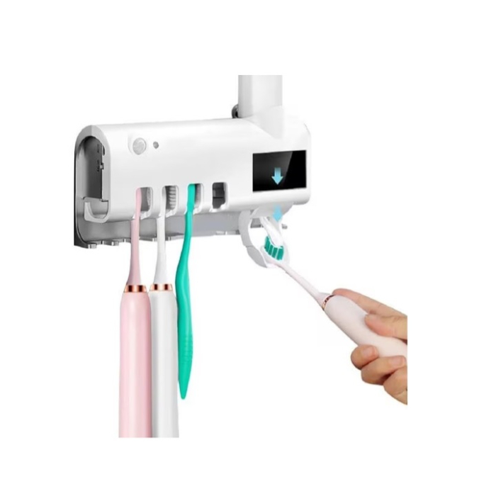 Dozator Pastă de Dinți Inteligent cu Sterilizator UV – Suport Periuțe, Ucide Germenii, Igienic, Alb [5]