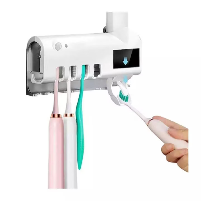 Dozator Pastă de Dinți Inteligent cu Sterilizator UV – Suport Periuțe, Ucide Germenii, Igienic, Alb [2]