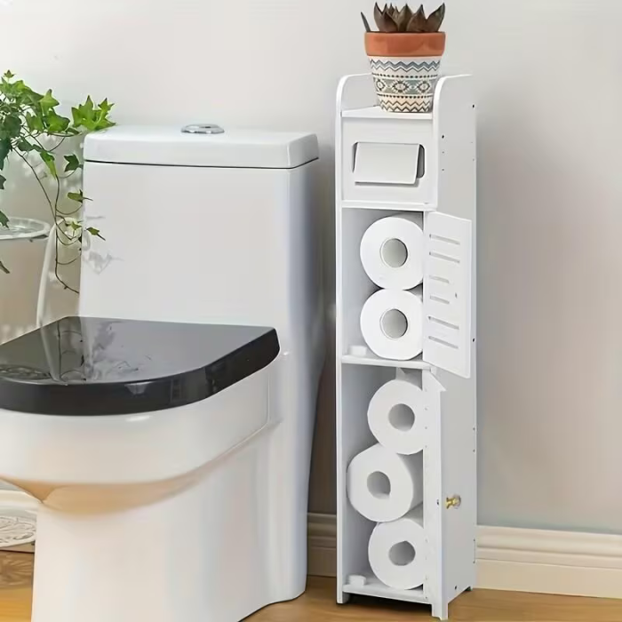 Dulap de Baie Alb cu 4 Niveluri – Uși Antipraf, Design Slim, 80x17x15 cm, Economisește Spațiu [5]