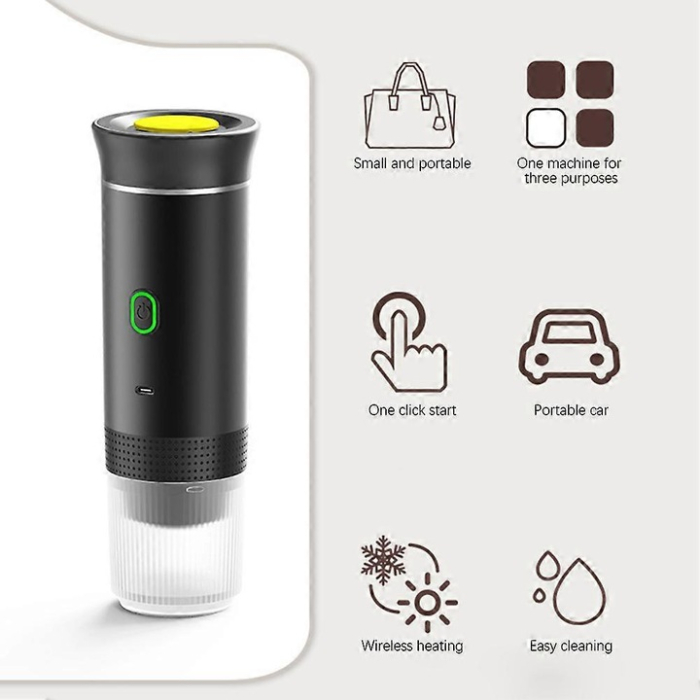 Espressor Portabil de Cafea 60 ml, Mod Încălzire Apă, Compatibil Capsule Nespresso, Dolce Gusto, Cafea Măcinată și Ciocolată Caldă, Carcasă Plastic + Inox, 72W, 12V [8]