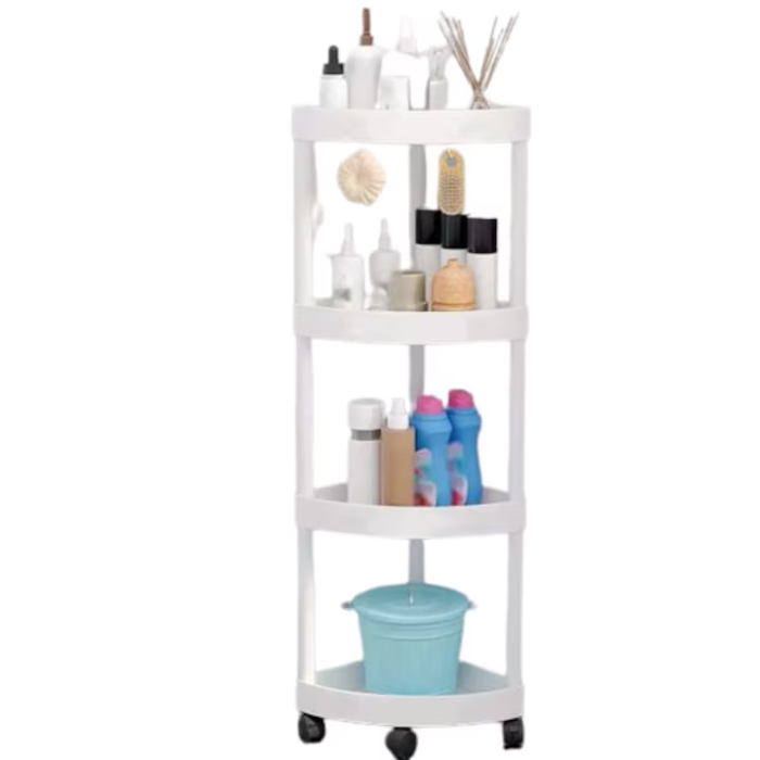 Etajeră colț multifuncțională, 4 rafturi din plastic alb, picioare reglabile, design sigur și compact, 34×25×84 cm [6]