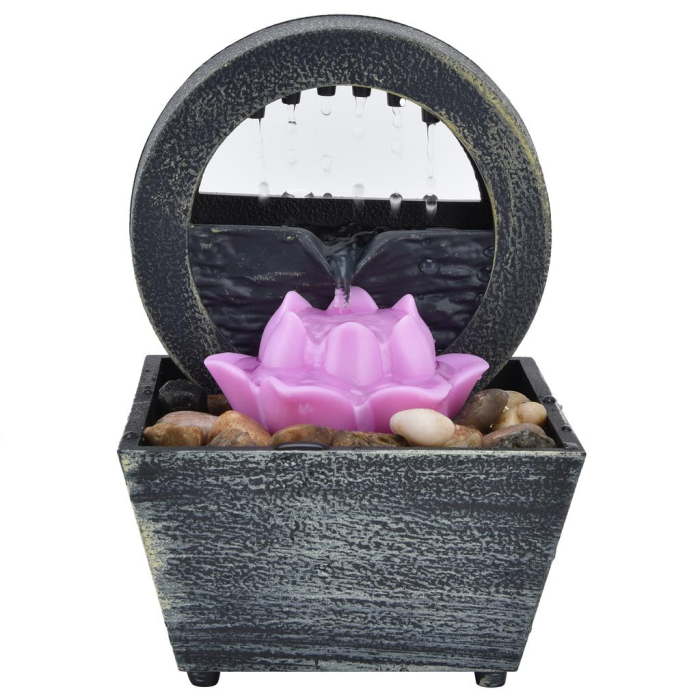 Fântână Decorativă de Masă cu Flori, Alimentare USB 3V, Iluminare LED, Include Pietre Decorative, Design Feng Shui, Material Plastic, Dimensiuni 17.5 x 11.5 cm [4]