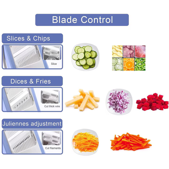 Feliator de Legume Multifuncțional Pliabil, 30 Tipuri de Tăiere, Grosime Reglabilă 0,5–8 mm, Lame Inox, cu Recipient Colectare [4]