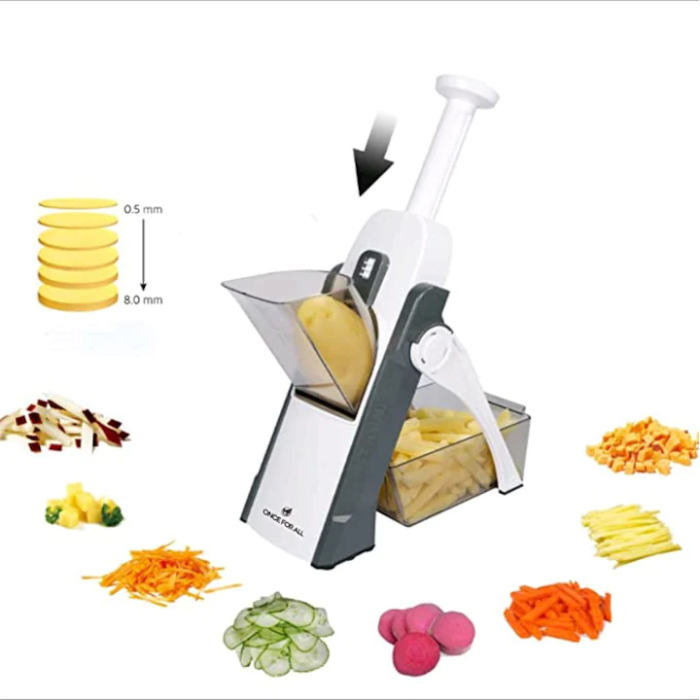 Feliator de Legume Multifuncțional Pliabil, 30 Tipuri de Tăiere, Grosime Reglabilă 0,5–8 mm, Lame Inox, cu Recipient Colectare [2]